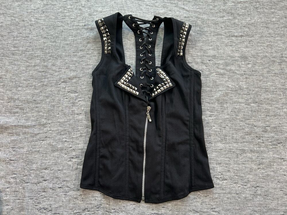 Vintag Fredericks of Hollywood Corset Womens Large Zip Lace-up Goth Studded Y2K